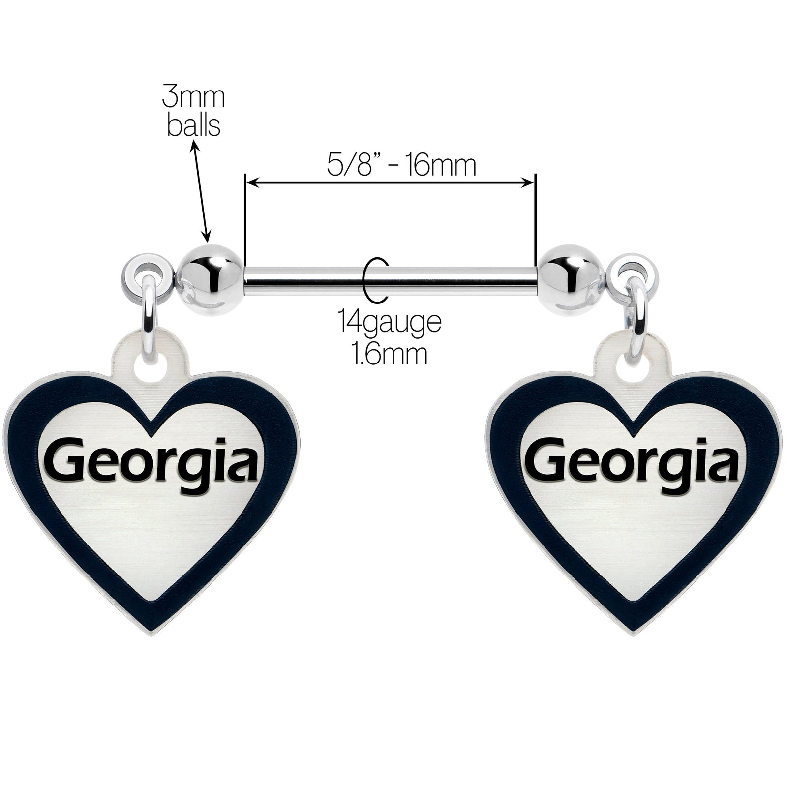 Custom Heart Glow in the Dark Double Personalized Name Dangle Nipple Ring Set