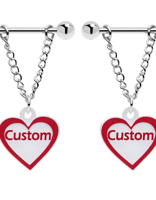 Load image into Gallery viewer, Custom Red White Heart Chain Personalized Name Dangle Nipple Ring Set
