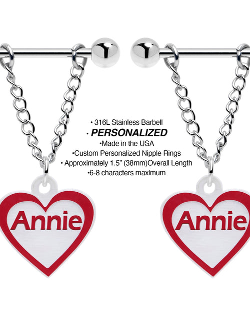 Load image into Gallery viewer, Custom Red White Heart Chain Personalized Name Dangle Nipple Ring Set
