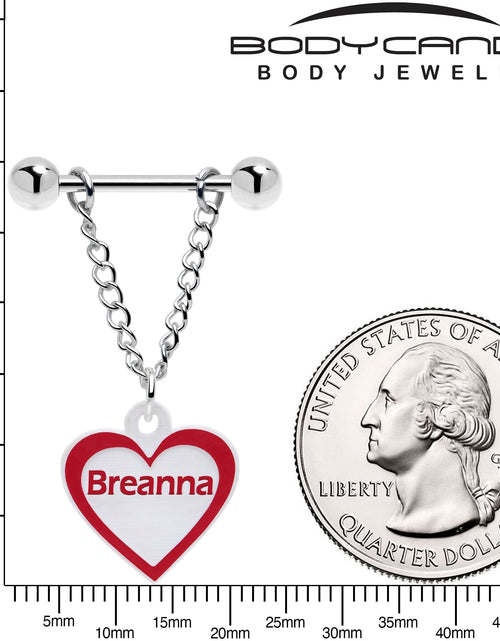 Load image into Gallery viewer, Custom Red White Heart Chain Personalized Name Dangle Nipple Ring Set
