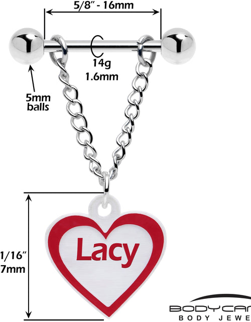 Load image into Gallery viewer, Custom Red White Heart Chain Personalized Name Dangle Nipple Ring Set
