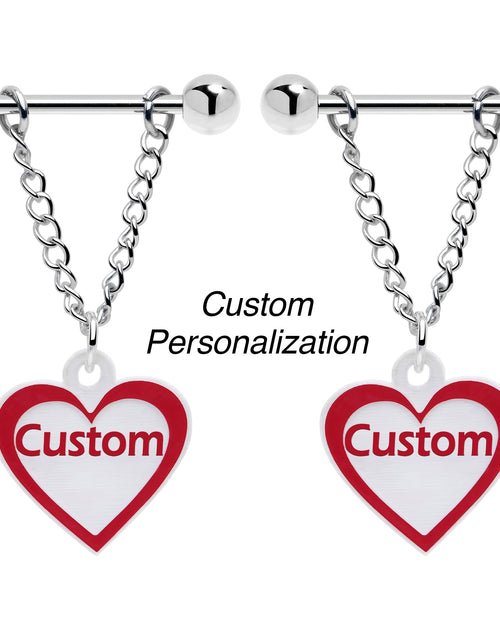 Load image into Gallery viewer, Custom Red White Heart Chain Personalized Name Dangle Nipple Ring Set
