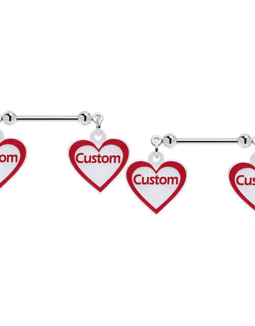 Load image into Gallery viewer, Custom Red White Heart Double Personalized Name Dangle Nipple Ring Set
