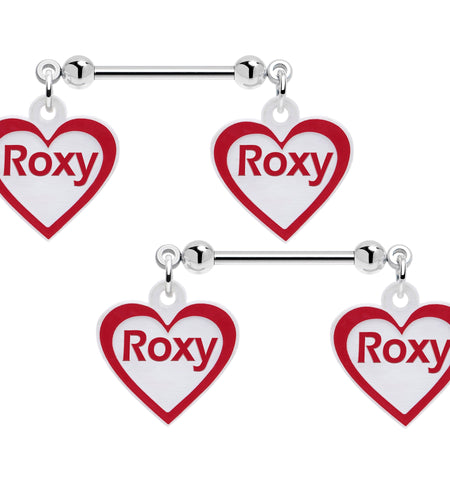 Custom Red White Heart Double Personalized Name Dangle Nipple Ring Set