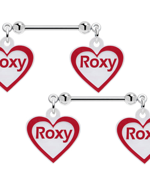 Load image into Gallery viewer, Custom Red White Heart Double Personalized Name Dangle Nipple Ring Set
