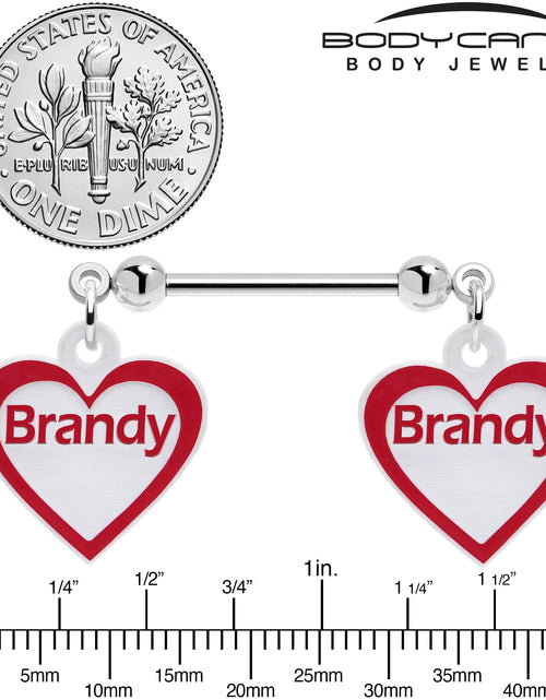 Load image into Gallery viewer, Custom Red White Heart Double Personalized Name Dangle Nipple Ring Set
