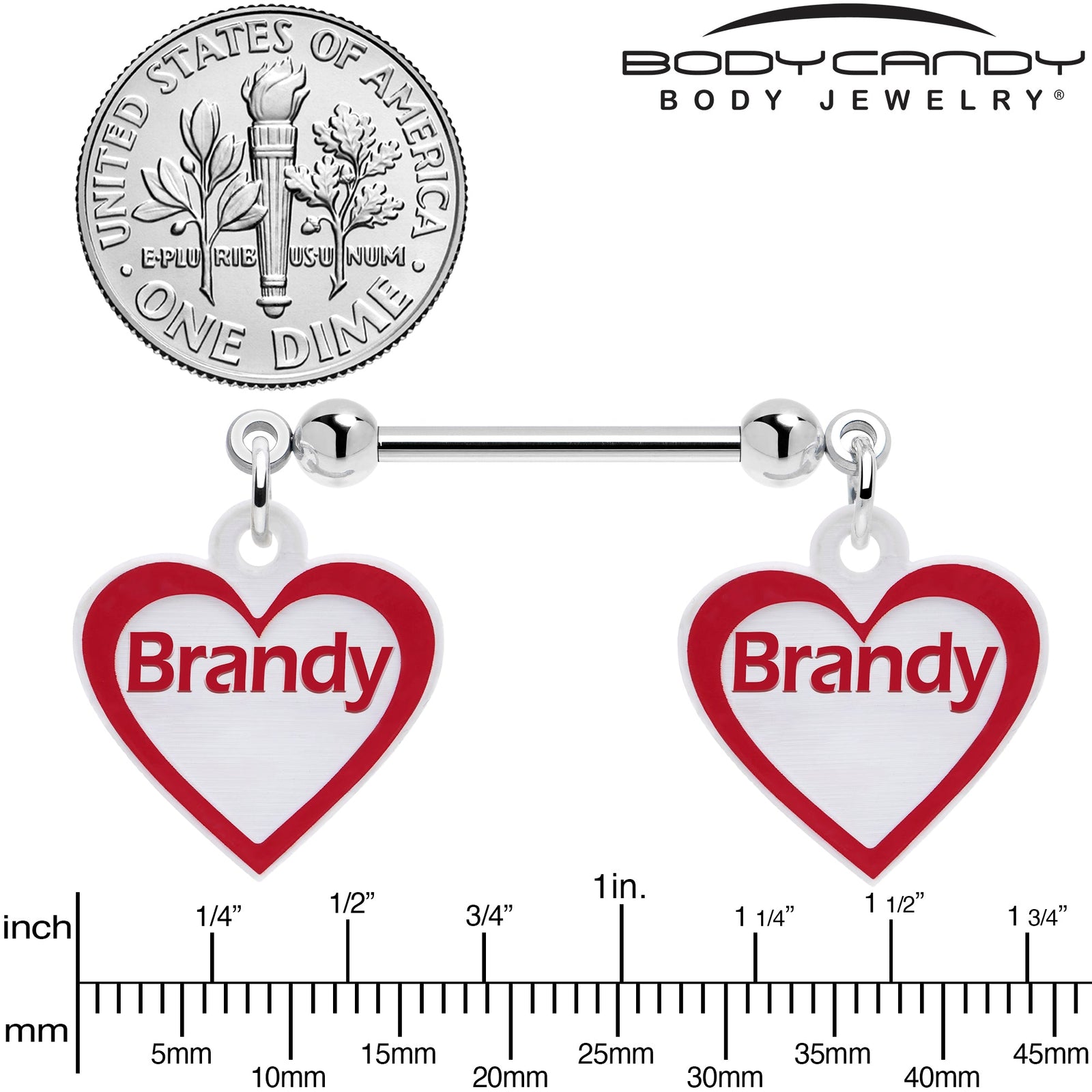 Custom Red White Heart Double Personalized Name Dangle Nipple Ring Set