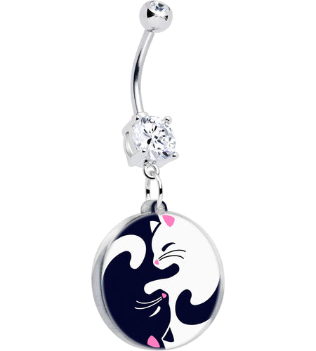 Double Gem Yin Yang Cat Dangle Belly Ring by Onyx O