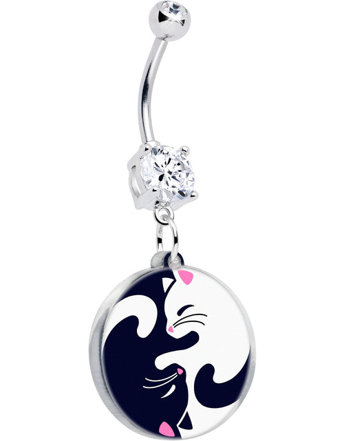 Load image into Gallery viewer, Double Gem Yin Yang Cat Dangle Belly Ring by Onyx O
