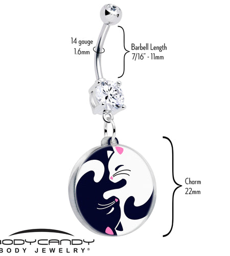Double Gem Yin Yang Cat Dangle Belly Ring by Onyx O