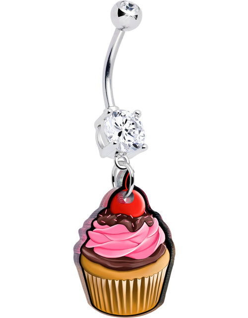 Load image into Gallery viewer, Double Gem Valentine Cupcake Dangle Belly Ring by Onyx O
