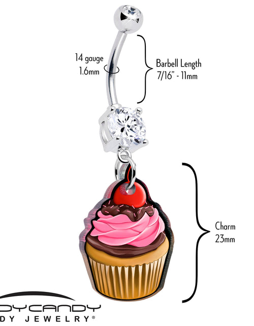 Load image into Gallery viewer, Double Gem Valentine Cupcake Dangle Belly Ring by Onyx O

