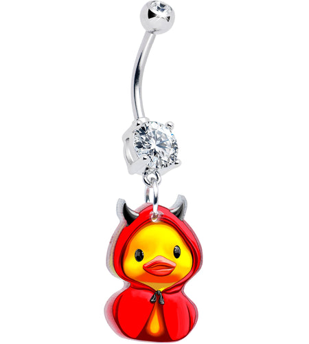 Clear Gem Hot Litle Devil Duck Dangle Belly Ring by Onyx O