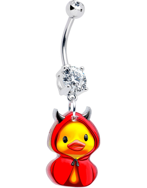 Load image into Gallery viewer, Clear Gem Hot Litle Devil Duck Dangle Belly Ring by Onyx O
