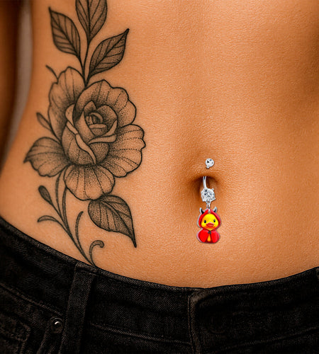 Clear Gem Hot Litle Devil Duck Dangle Belly Ring by Onyx O