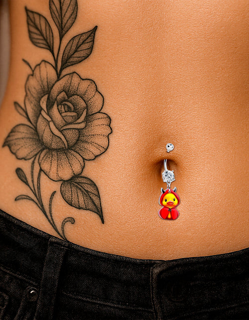 Load image into Gallery viewer, Clear Gem Hot Litle Devil Duck Dangle Belly Ring by Onyx O
