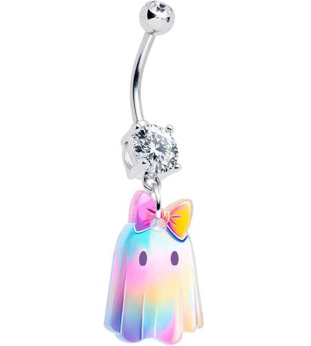 Clear Gem Iridescent Ghost Girl Dangle Belly Ring by Onyx O