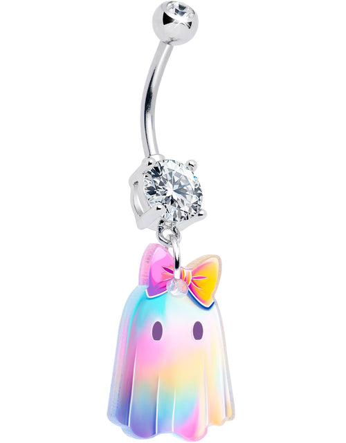 Load image into Gallery viewer, Clear Gem Iridescent Ghost Girl Dangle Belly Ring by Onyx O
