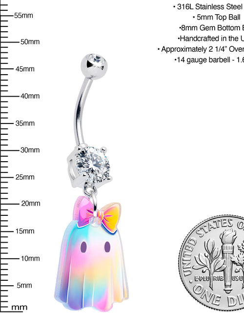 Load image into Gallery viewer, Clear Gem Iridescent Ghost Girl Dangle Belly Ring by Onyx O

