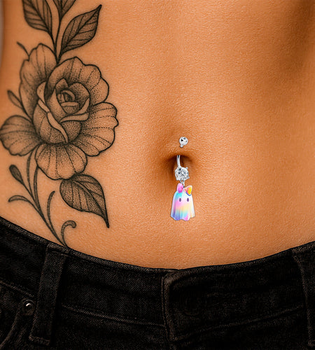 Clear Gem Iridescent Ghost Girl Dangle Belly Ring by Onyx O