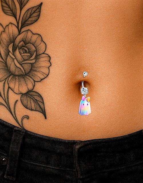Load image into Gallery viewer, Clear Gem Iridescent Ghost Girl Dangle Belly Ring by Onyx O
