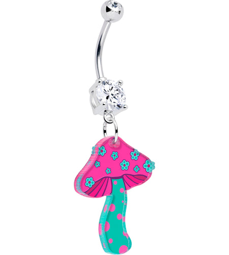 Double Gem Funky Floral Mushroom Dangle Belly Ring by Onyx O