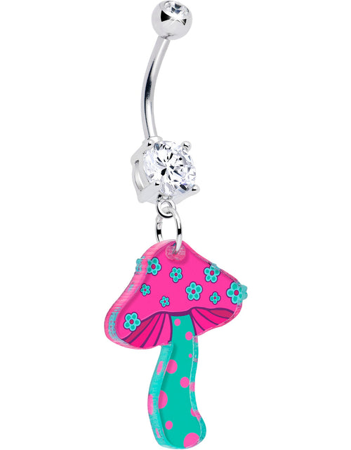 Load image into Gallery viewer, Double Gem Funky Floral Mushroom Dangle Belly Ring by Onyx O
