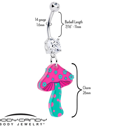 Double Gem Funky Floral Mushroom Dangle Belly Ring by Onyx O