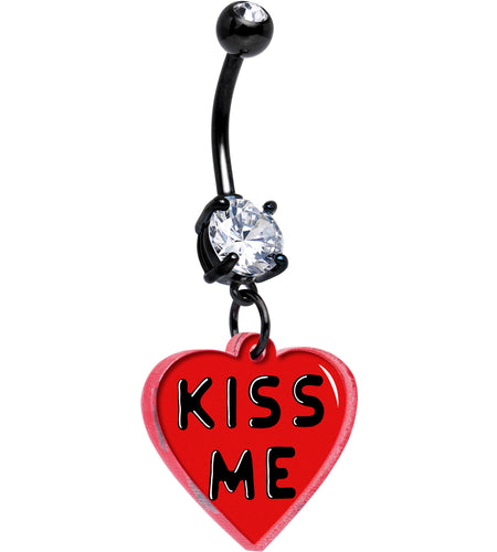 Black Double Gem Kiss Me Heart Dangle Belly Ring by Onyx O