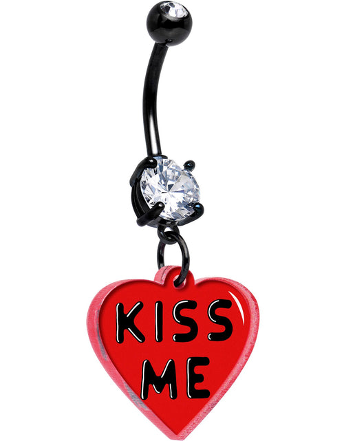 Load image into Gallery viewer, Black Double Gem Kiss Me Heart Dangle Belly Ring by Onyx O
