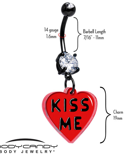 Black Double Gem Kiss Me Heart Dangle Belly Ring by Onyx O