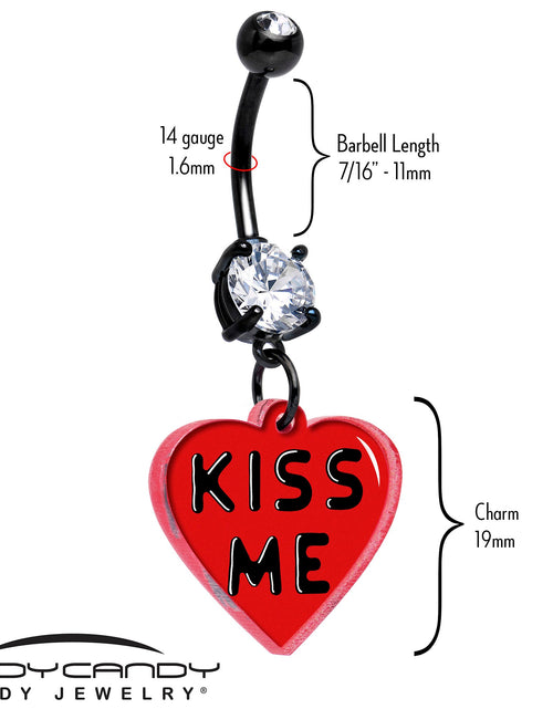 Load image into Gallery viewer, Black Double Gem Kiss Me Heart Dangle Belly Ring by Onyx O
