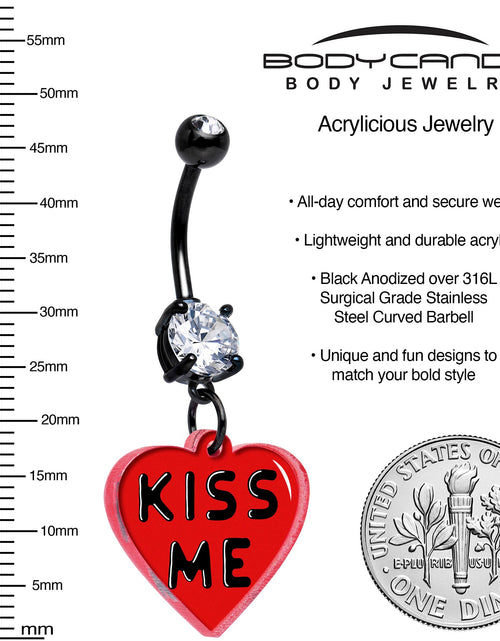 Load image into Gallery viewer, Black Double Gem Kiss Me Heart Dangle Belly Ring by Onyx O
