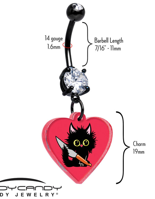 Load image into Gallery viewer, Black Double Gem Heart Staby Cat Dangle Belly Ring by Onyx O

