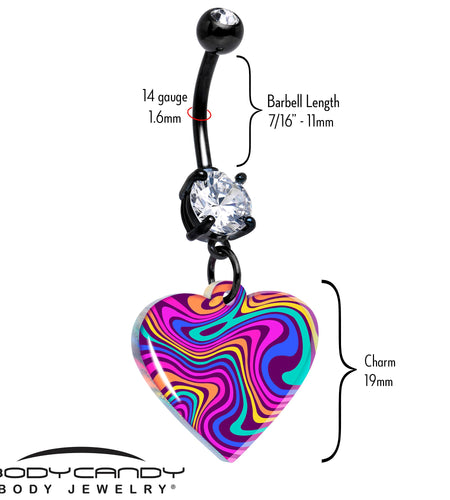 Black Double Gem Swirling Heart Dangle Belly Ring by Onyx O