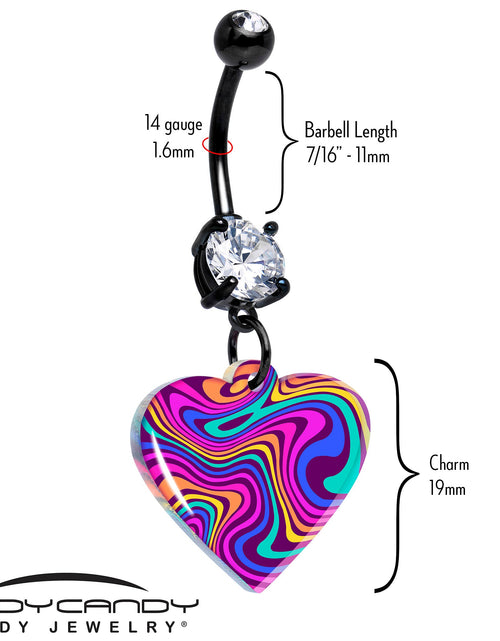 Load image into Gallery viewer, Black Double Gem Swirling Heart Dangle Belly Ring by Onyx O
