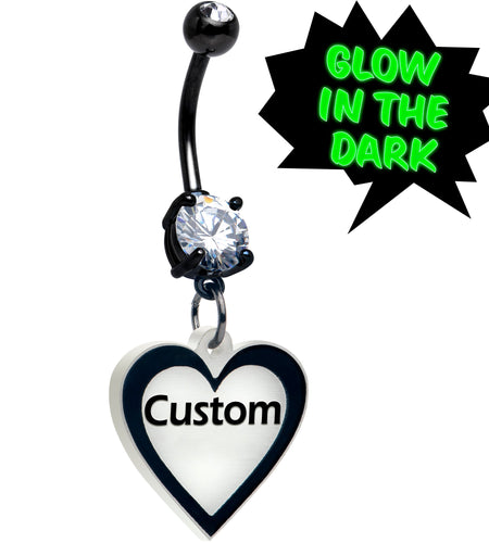 Custom Glow in the Dark Heart Dangle Personalized Belly Ring