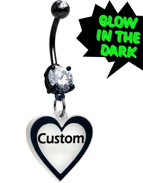 Load image into Gallery viewer, Custom Glow in the Dark Heart Dangle Personalized Belly Ring
