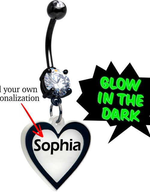 Load image into Gallery viewer, Custom Glow in the Dark Heart Dangle Personalized Belly Ring
