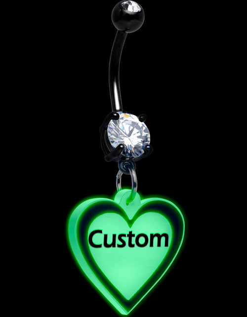 Load image into Gallery viewer, Custom Glow in the Dark Heart Dangle Personalized Belly Ring
