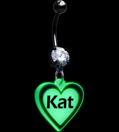 Custom Glow in the Dark Heart Dangle Personalized Belly Ring