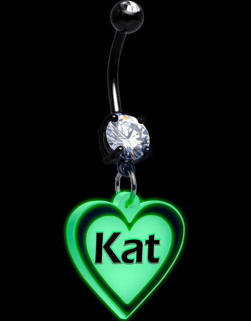 Load image into Gallery viewer, Custom Glow in the Dark Heart Dangle Personalized Belly Ring
