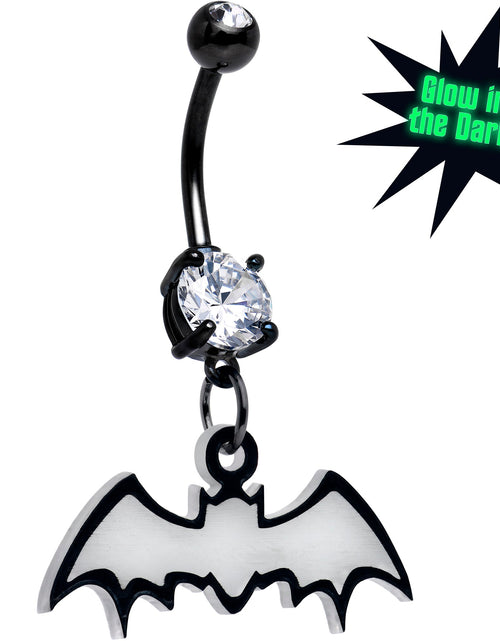 Load image into Gallery viewer, Glow in the Dark Dangle Bat Belly Ring by Onyx O
