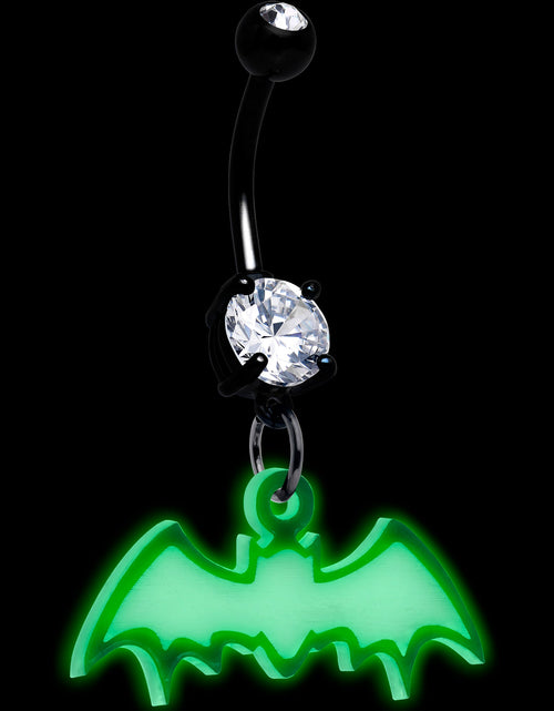 Load image into Gallery viewer, Glow in the Dark Dangle Bat Belly Ring by Onyx O
