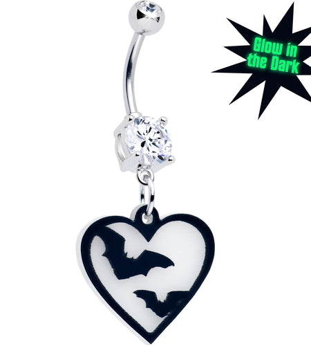 Flying Bat Heart Glow in the Dark Dangle Belly Ring by Onyx O