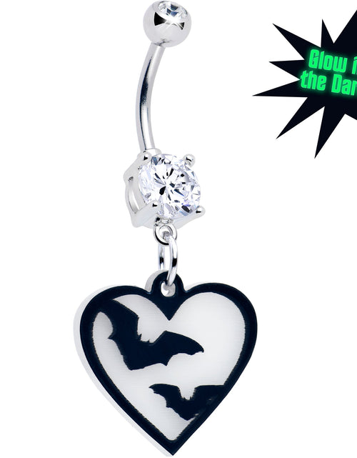 Load image into Gallery viewer, Flying Bat Heart Glow in the Dark Dangle Belly Ring by Onyx O

