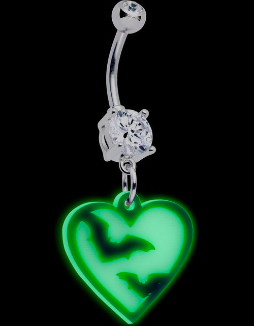 Load image into Gallery viewer, Flying Bat Heart Glow in the Dark Dangle Belly Ring by Onyx O
