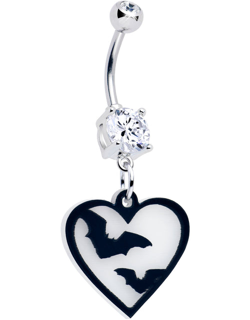 Load image into Gallery viewer, Flying Bat Heart Glow in the Dark Dangle Belly Ring by Onyx O
