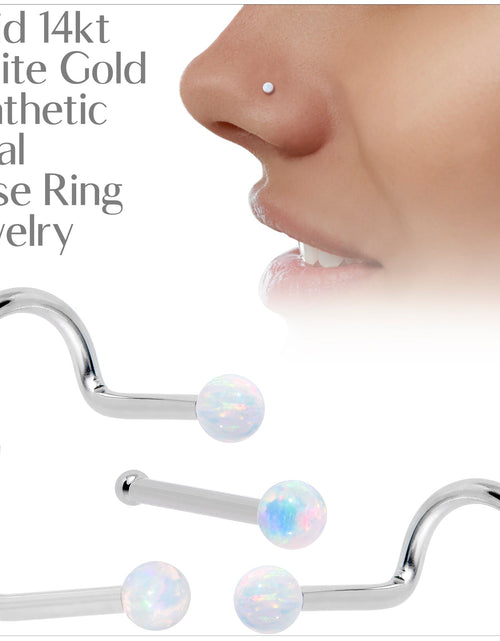 Load image into Gallery viewer, 14k White Gold 2.5mm Synthetic Opal Ball Nose Ring
