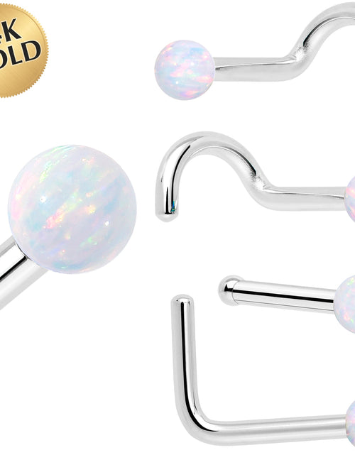 Load image into Gallery viewer, 14k White Gold 2.5mm Synthetic Opal Ball Nose Ring
